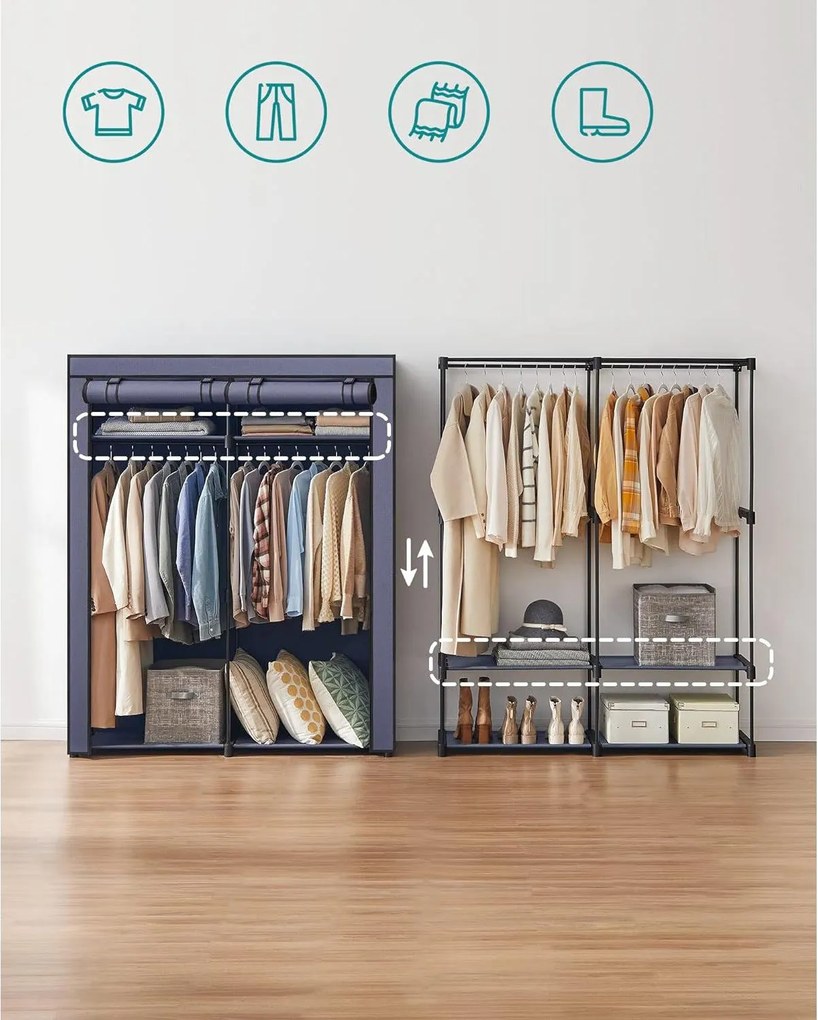 Szövet szekrény, ruhatartó elválasztóval, kék