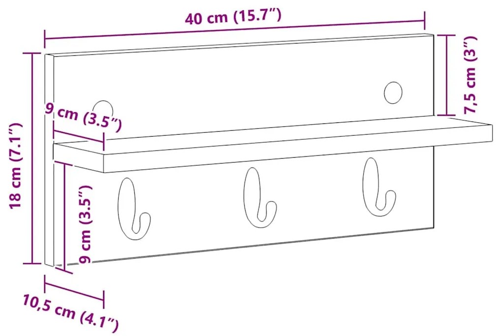 Fali Kabáthorog Beton szürke 40 x 10.5 x 18 cm Faanyag