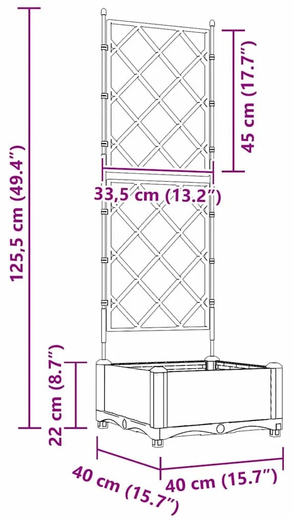 Kertész cserép rácsos változattal Fehér 40 x 40 x 125,5 cm PP