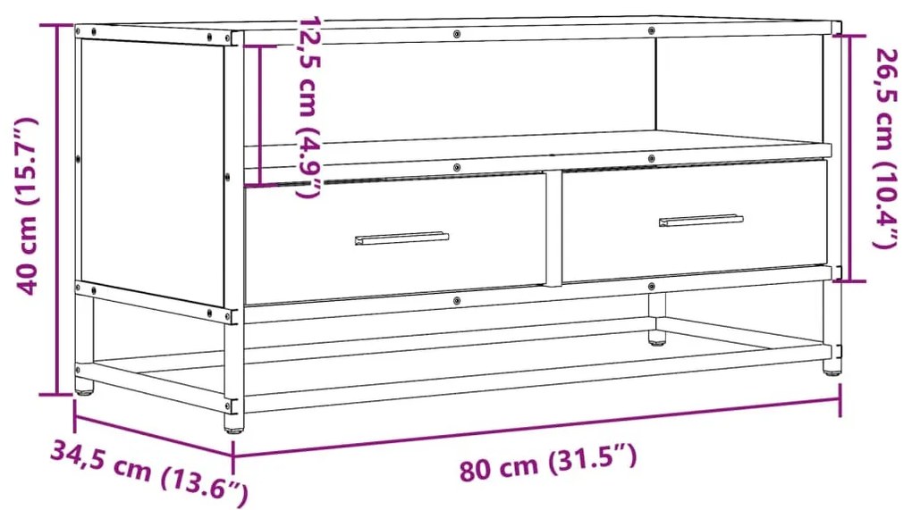 füstös tölgy színű szerelt fa és fém TV-szekrény 80x34,5x40 cm