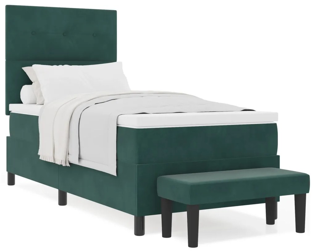 Box Spring Ágy Matraccal & Pad Sötét Zöld 90x190 cm Bársony
