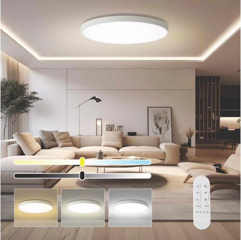 Immax NEO 07316L-LED fényerőszabályozható mennyezeti lámpa SEMPLICI 128W/230V Ø100 cm, Wi‑Fi, Tuya-kompatibilis, fehér + távirányító
