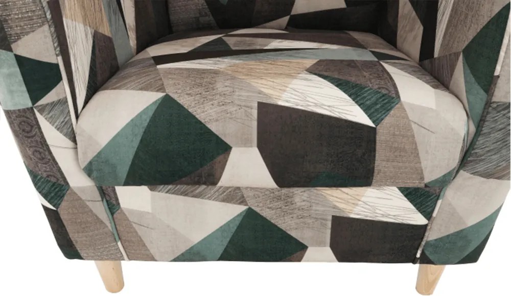 Füles fotel puffal, szövet barna-zöld minta, ASTRID