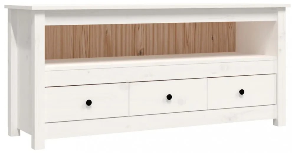 fehér tömör fenyőfa TV-szekrény 114x35x52 cm