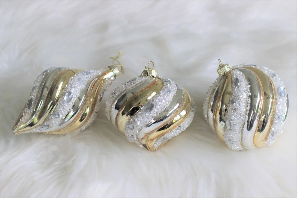 Arany-fehér luxus karácsonyfadíszek 3db 10cm