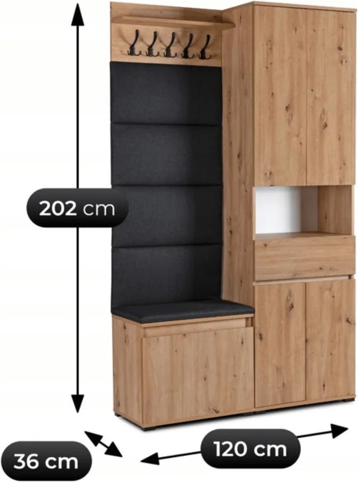 Előszoba bútor szett 120 cm artisan tölgy/grafit színben – MODENA