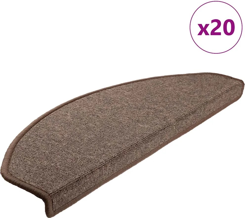 vidaXL 20 db-os lépcsőszőnyegek 65 x 24 x 4 cm kávébarna félkör alakú nagyméretű