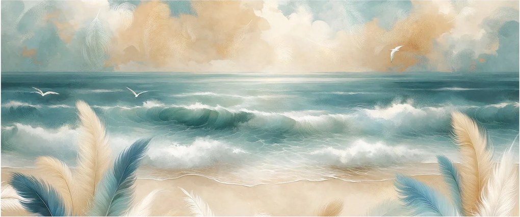 Kép – Festett strand lágy színekben (120x50 cm)