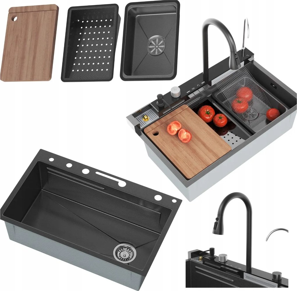 Acél mosogató Gun Grey Multifunkciós Lépcsőzetes Csaptelepes Mosogató Szett
