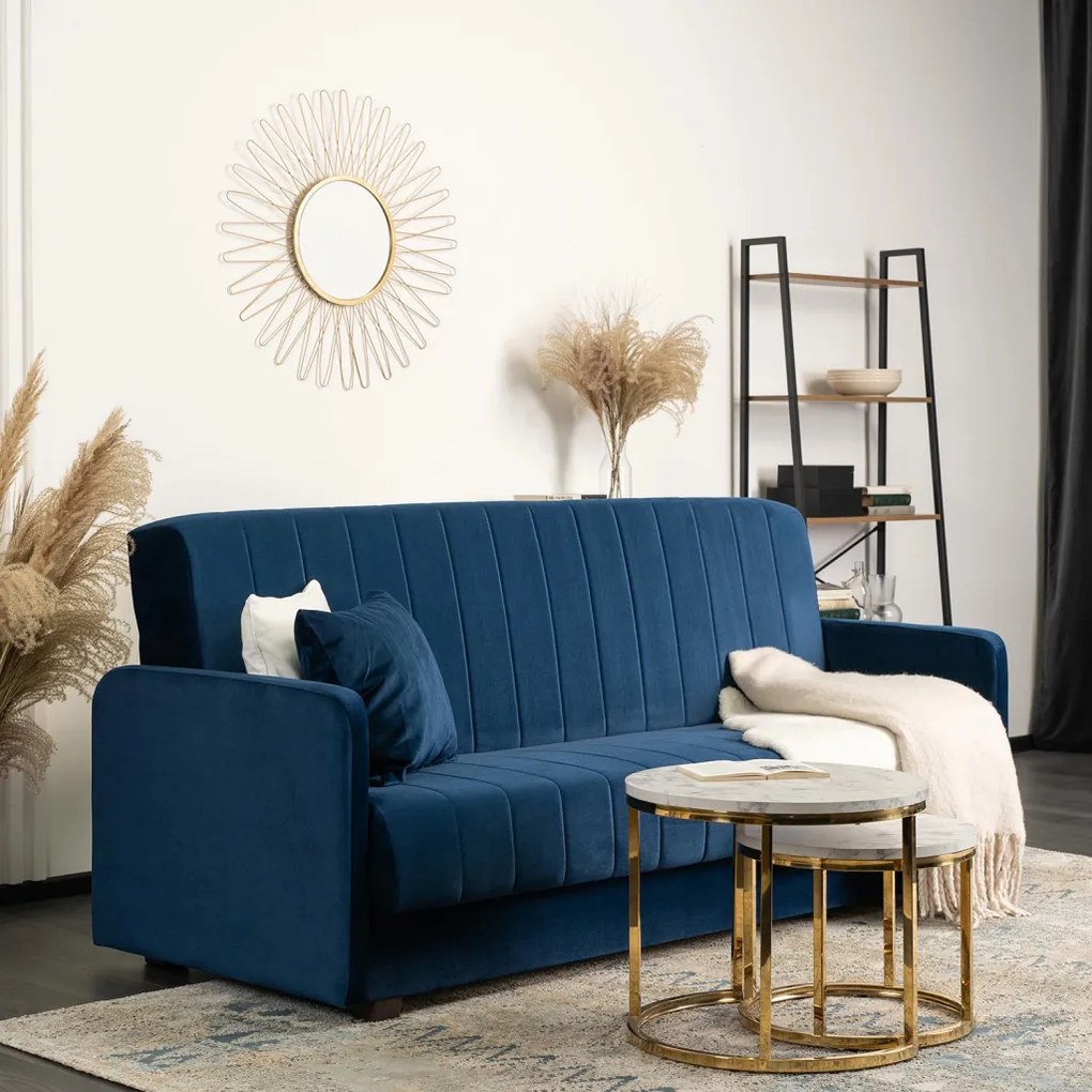 Sofa Rozkładana PORTO Granatowa Welurowa