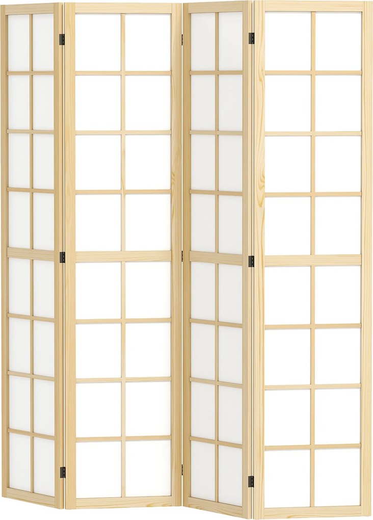 HOMCOM 4 Panel Szobaelválasztó 160 cm x 170 cm Privát Képernyő, Összecsukható Szobaelválasztó a Nappaliba, Természetes | Aosom