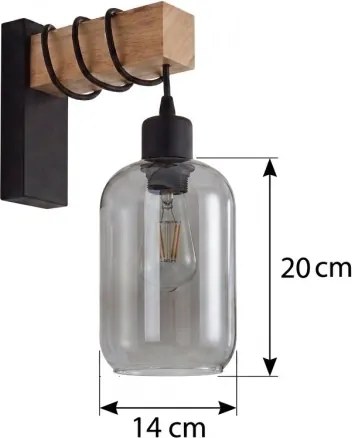 Brilagi - WOOD GLASS fali lámpa 1xE27/60W/230V fenyő/fekete/füstszürke
