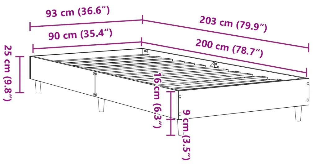 90x200 cm-es fekete tölgy műanyag ágykeret
