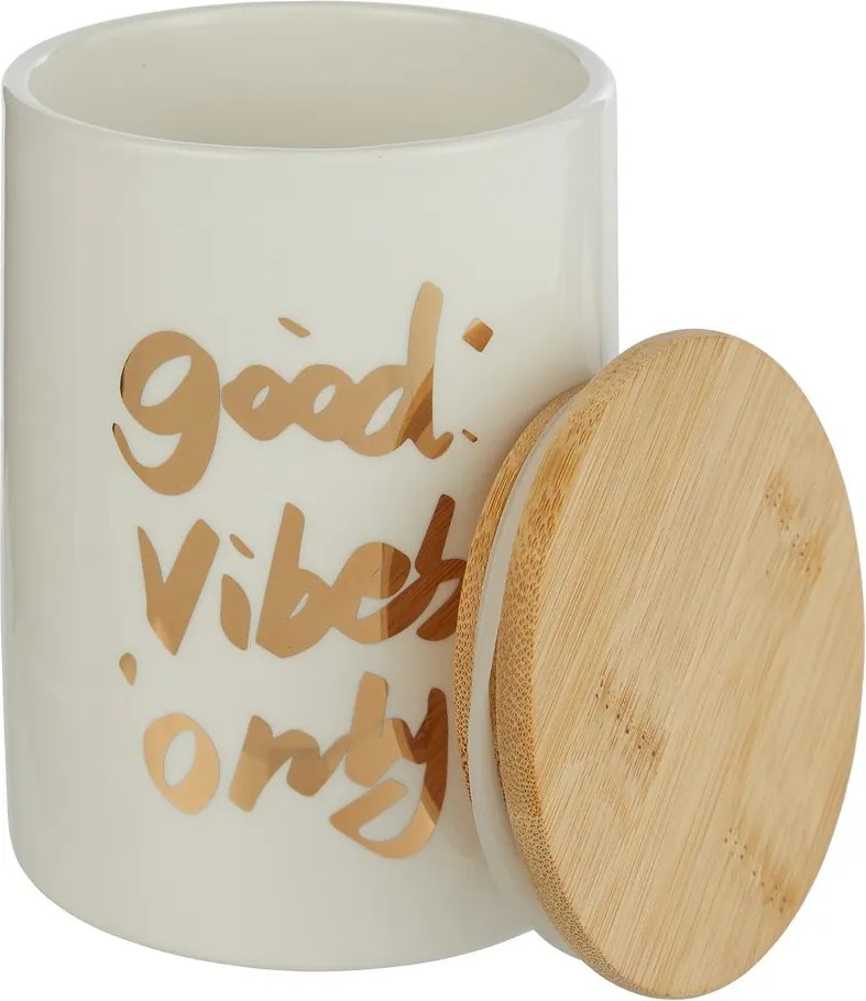 QUEEN IT tárolódoboz bambusz fedéllel 700ml, 'Good Vibes Only'