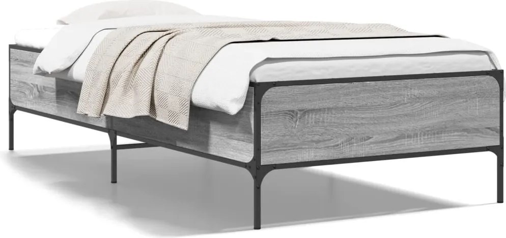 vidaXL sonoma tölgyszínű szerelt fa és fém ágykeret 90 x 190 cm
