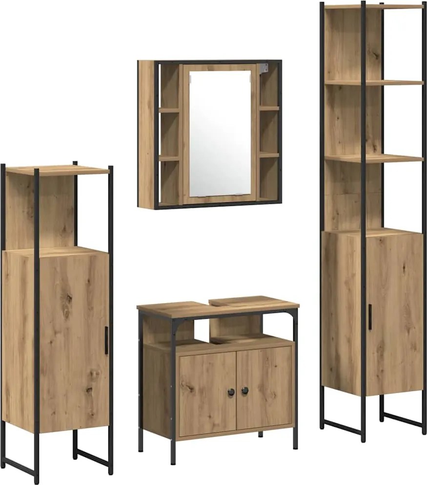 vidaXL Fürdőszoba bútor szett polcokkal 4 pcs Artisan tölgy Faanyag