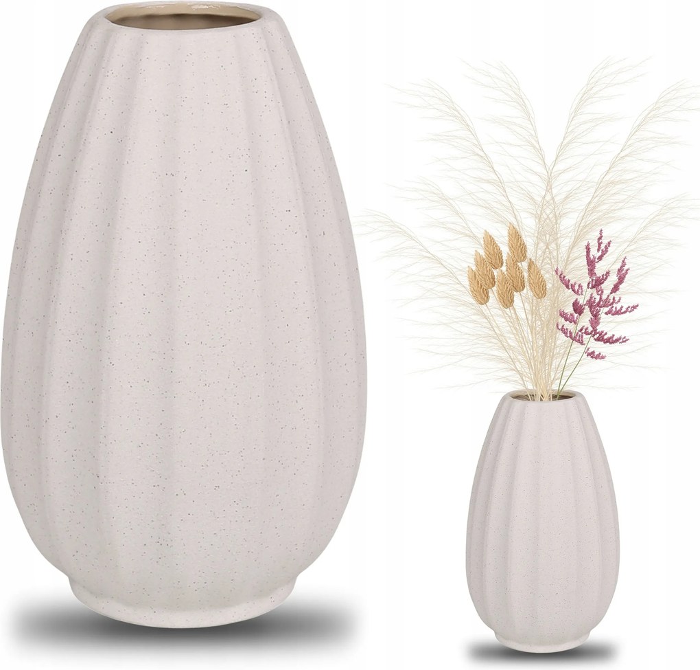 Bézs kerámia váza, alacsony virágváza 13x13x20,5 cm