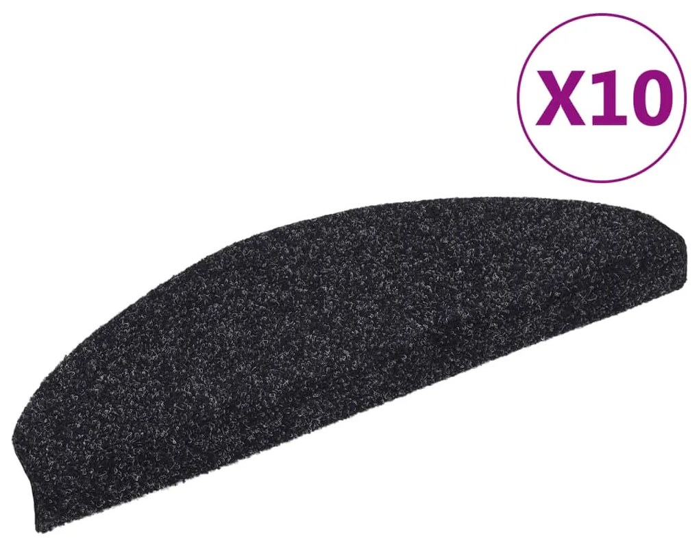 10 db fekete tűlyukasztott öntapadó lépcsőszőnyeg 65x21x4 cm