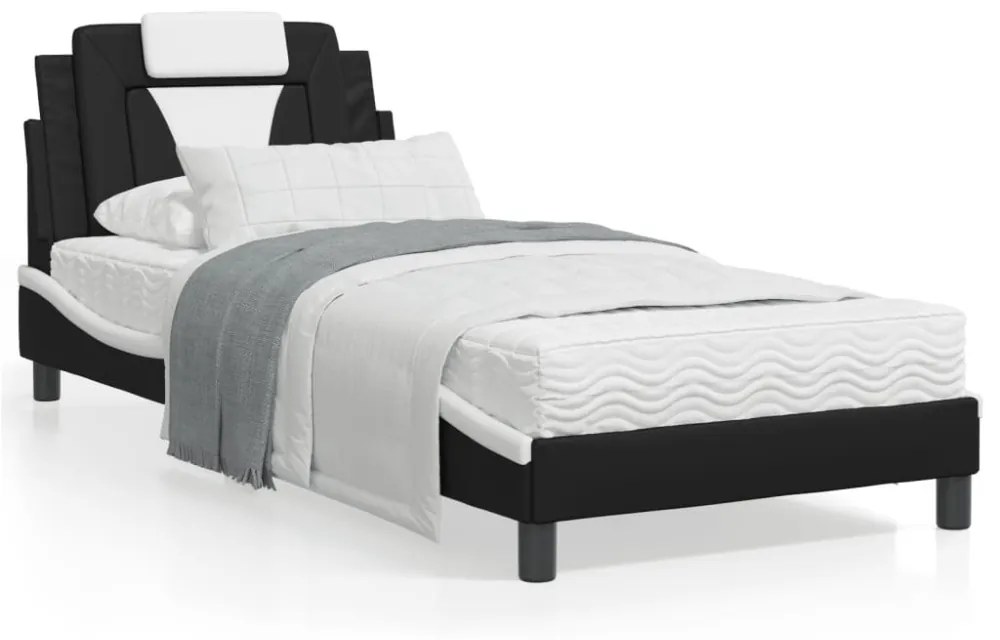 fekete és fehér műbőr ágykeret Viana matrac nélkül 80 x 200 cm