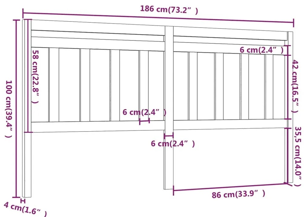 szürke tömör fenyőfa ágy fejtámla 186 x 4 x 100 cm