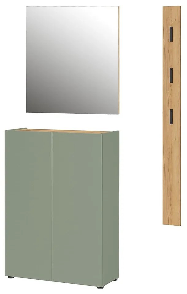 Világoszöld előszoba bútor tölgyfa dekorral 104x200x33 cm Alviano – Germania