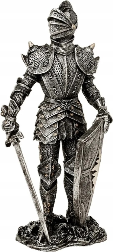 Dekorációs Lovag figura Ezüst Páncélban Magasság 30 cm