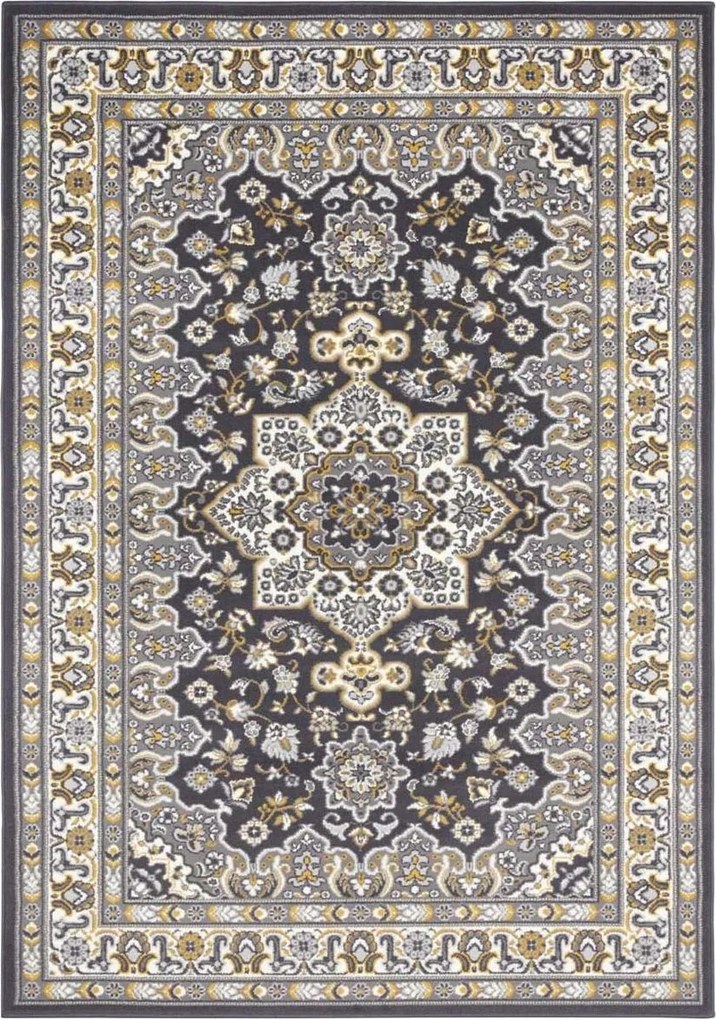 Hagyományos szőnyeg nappaliba, 120x170cm, klasszikus szürke-krémszínű mintával