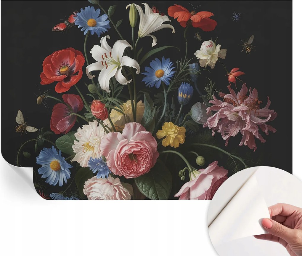 Öntapadós fali tapéta Prémium Virágok rovarokkal 152x104 cm