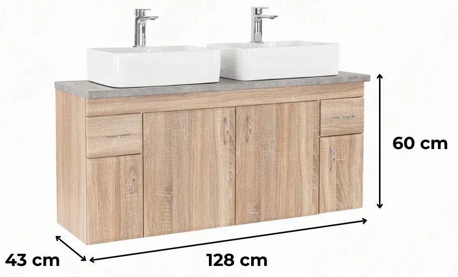 Bianco 130 alsó szekrény mosdó nélkül sonoma tölgy beton munkalappal