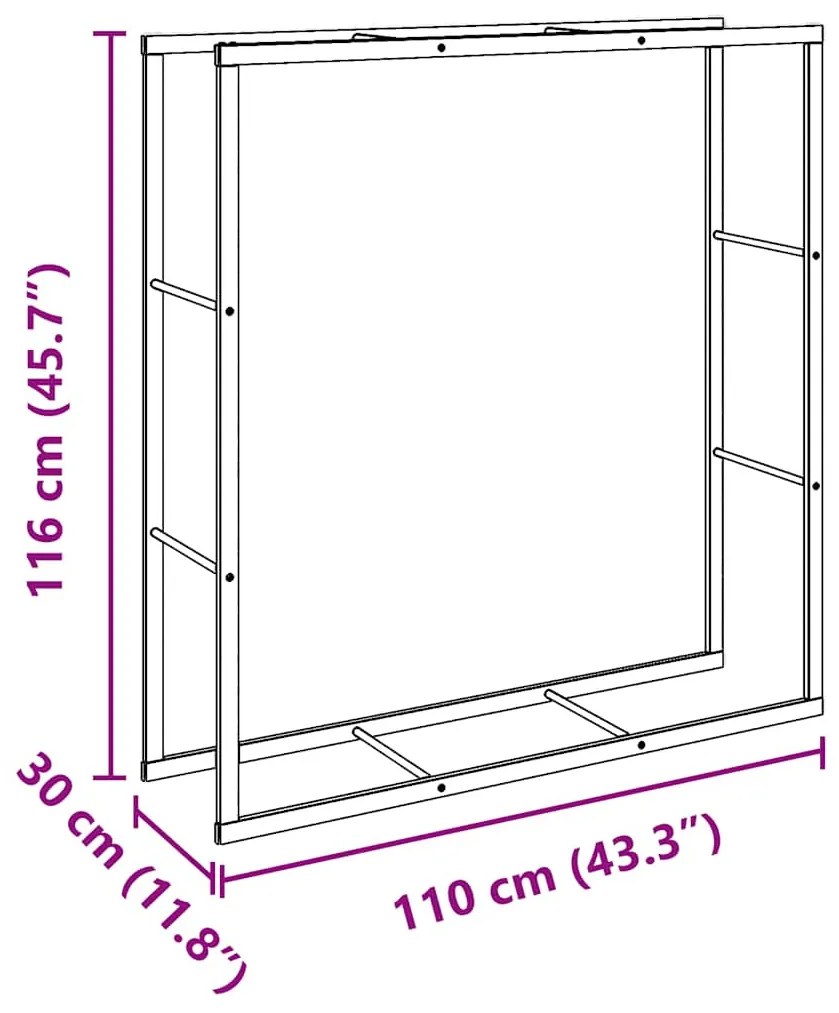 fekete acél tűzifatároló 110x30x116 cm