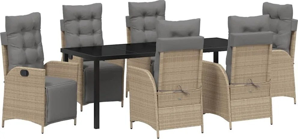 vidaXL Kert étkező szett párnával 7 pcs Bézs polirattan