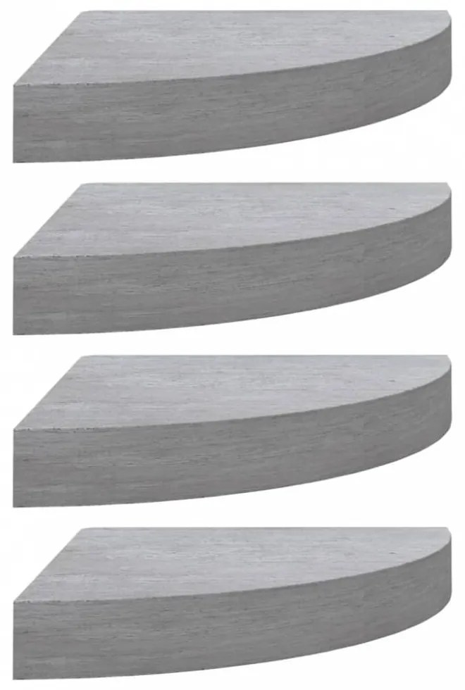 4 db betonszürke MDF fali sarokpolc 35 x 35 x 3,8 cm