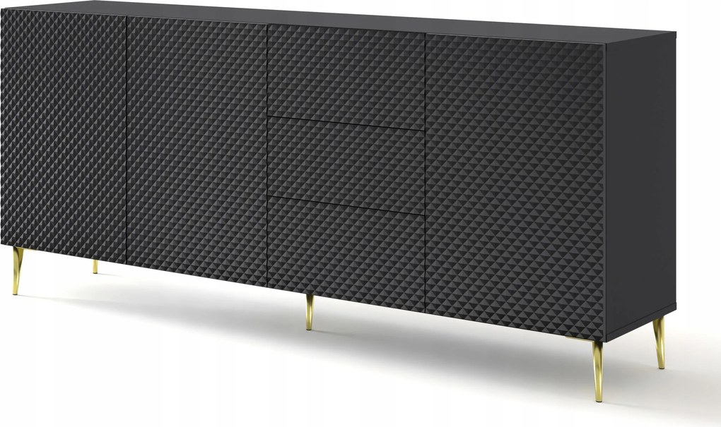 Ravenna komód C 200 3D3S fekete fényes maró gyémánt fém fekete csap