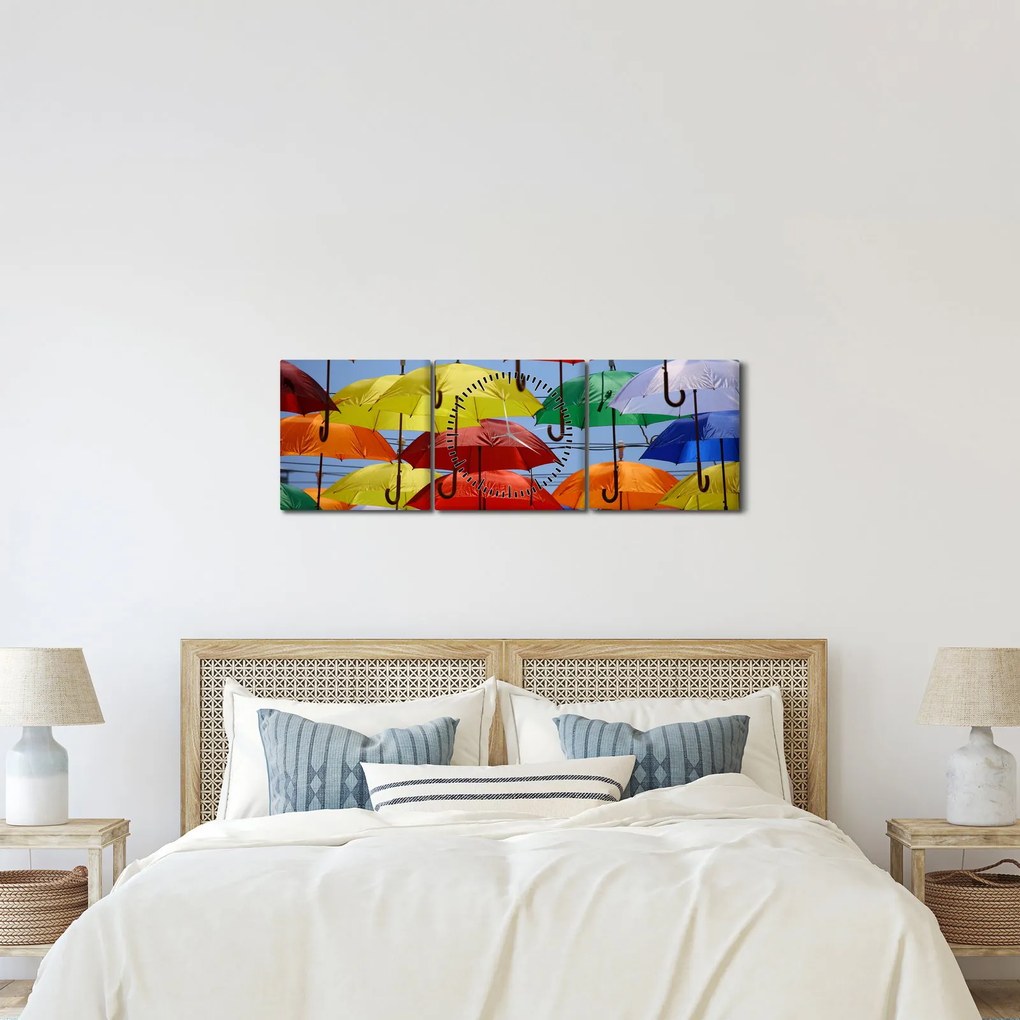 Színes esernyők képe (órával) (90x30 cm)