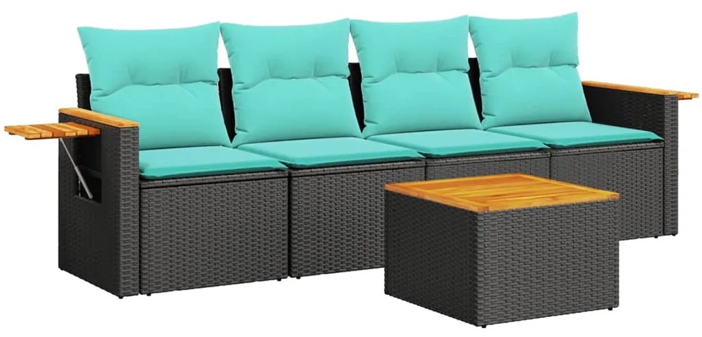 5 részes fekete polyrattan kerti ülőgarnitúra párnával