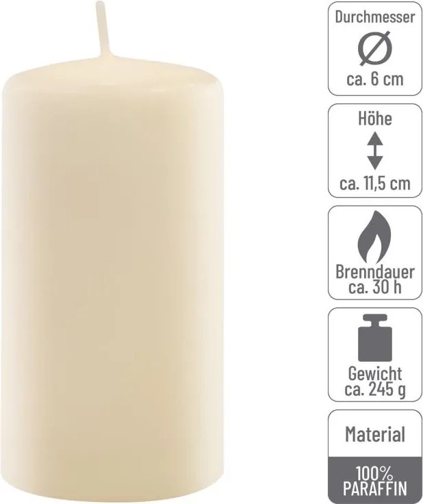 Oszlopos gyertya készlet 11,5 cm Ø 6 cm 12 db krém