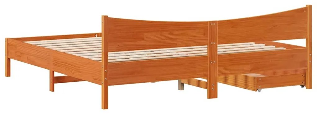 vidaXL viaszbarna tömör fenyőfa ágykeret fiókkal 180 x 200 cm
