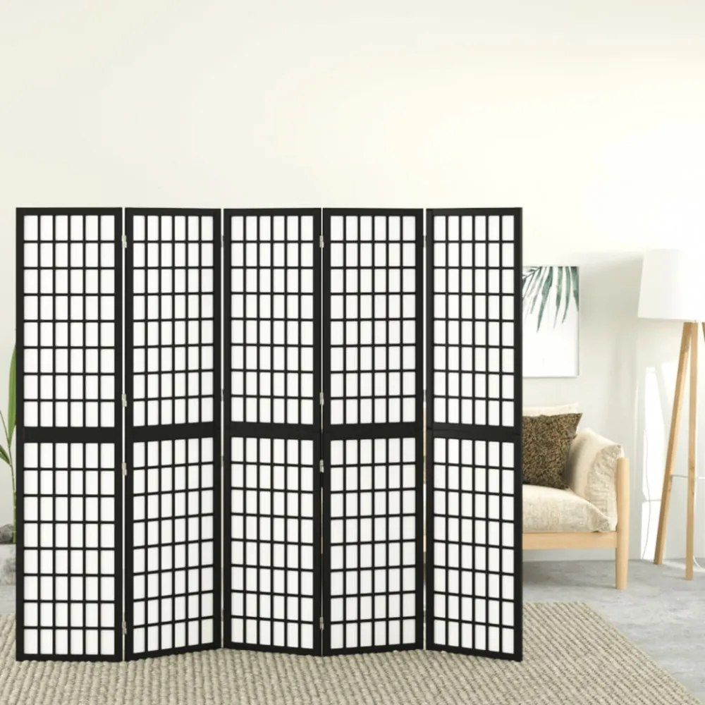 5 paneles fekete japán stílusú összecsukható paraván 200x170 cm