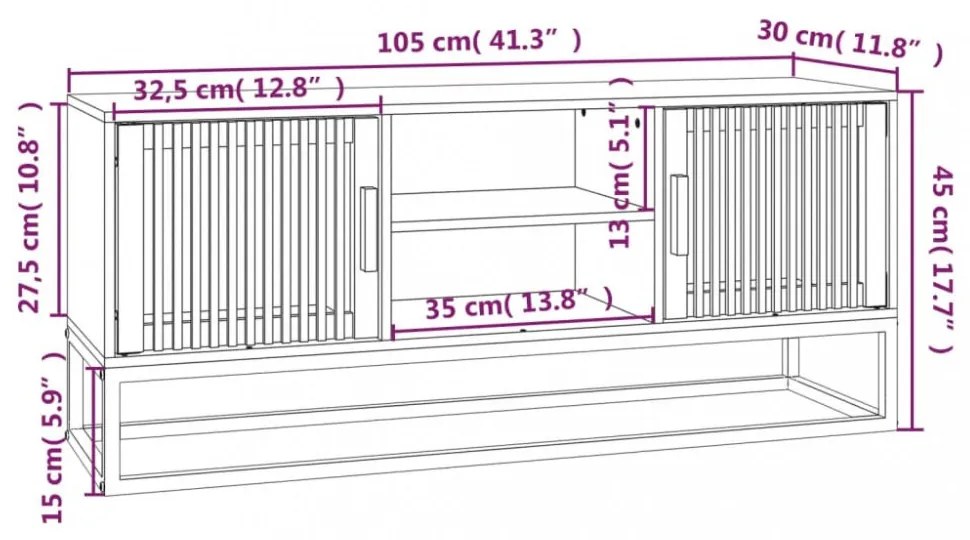 fekete szerelt fa és vas TV-szekrény 105 x 30 x 45 cm