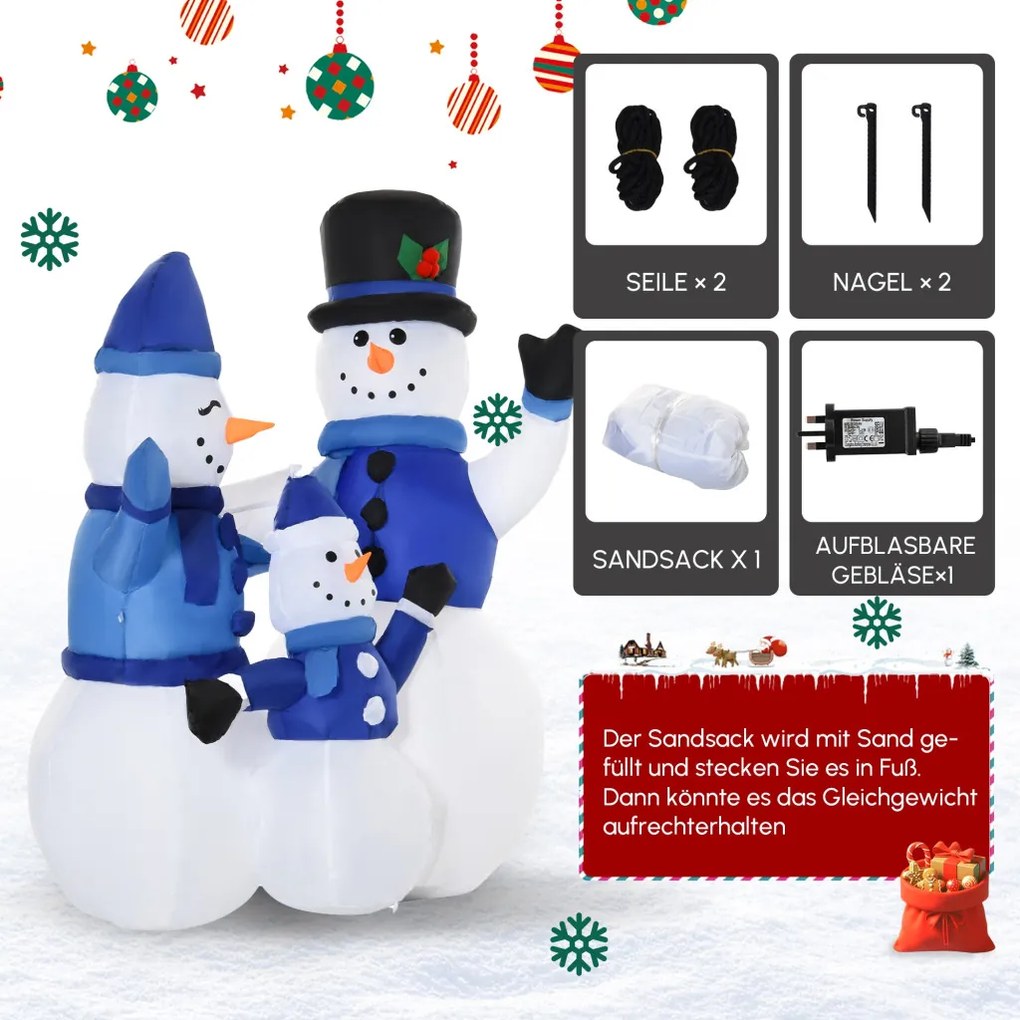 Önfelfújó hóember család LED világítással, felfújóval, 120cm magas