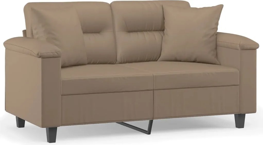 vidaXL 2 személyes cappuccino színű műbőr kanapé díszpárnákkal 120 cm