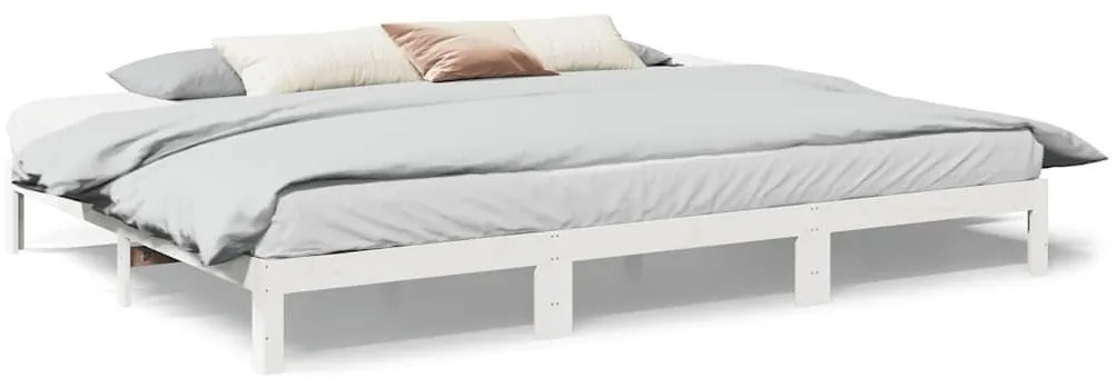 családi ágykeret matrac nélkül fehér 270x200cm tömör fa fenyőfa