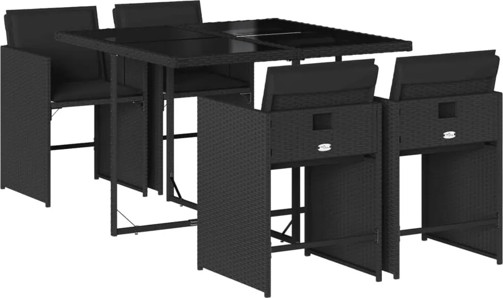 vidaXL 5 részes fekete polyrattan kerti étkezőgarnitúra párnákkal