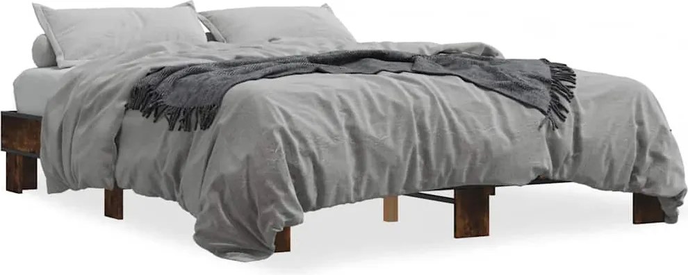 vidaXL füstös tölgy színű szerelt fa és fém ágykeret 150 x 200 cm