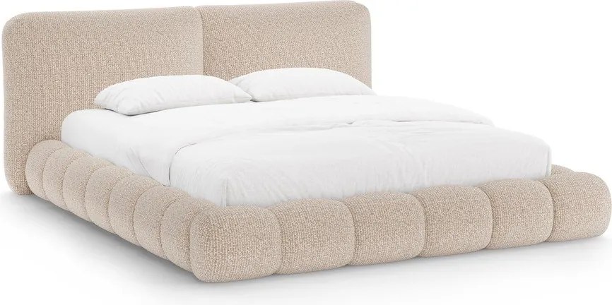 Szürkésbézs kárpitozott ágyneműtartós franciaágy ágyráccsal 200x200 cm Solange – Micadoni