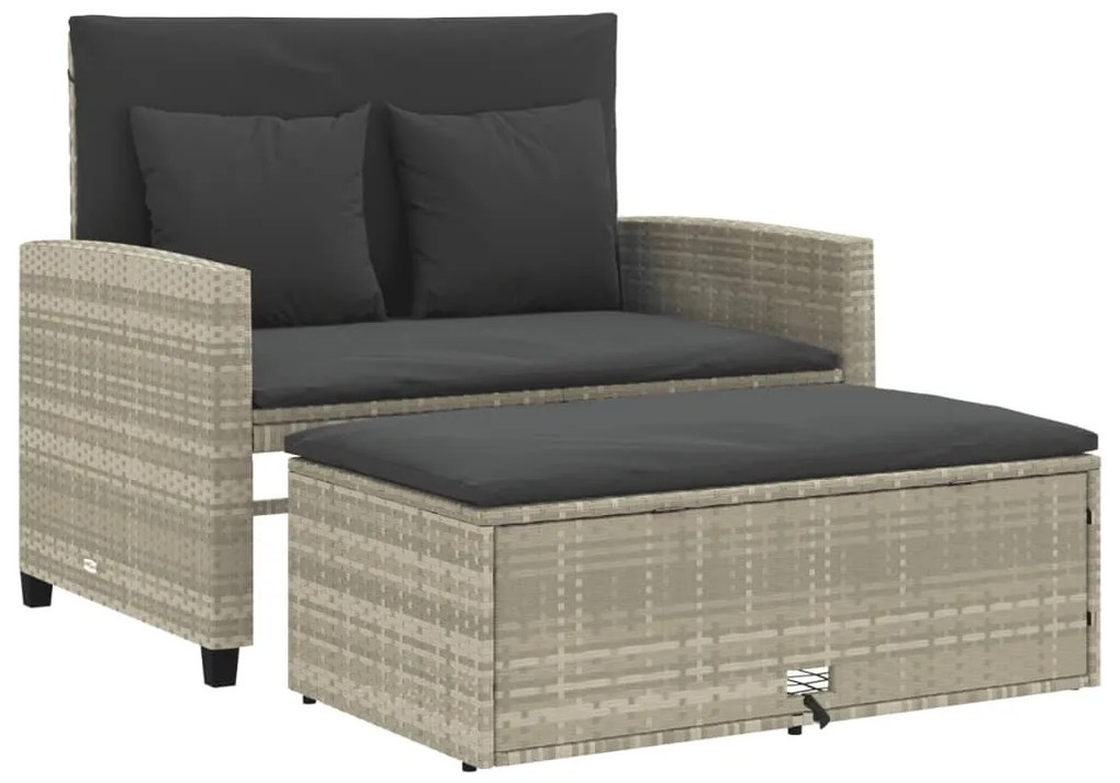 2 személyes világosszürke polyrattan kerti kanapé párnával