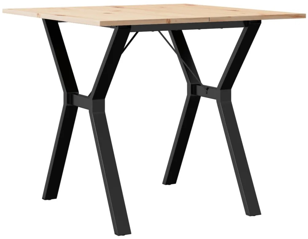 Tömör fenyőfa és acél étkezőasztal Y-vázzal 90x90x75 cm