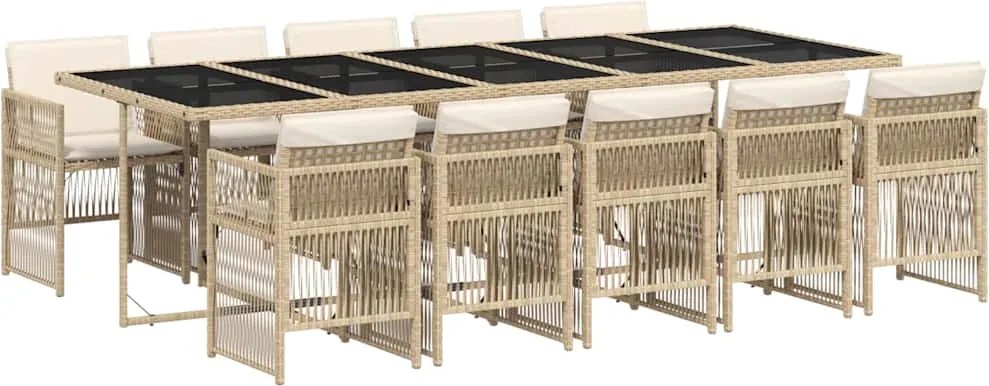 vidaXL 11 részes bézs polyrattan kerti étkezőgarnitúra párnákkal