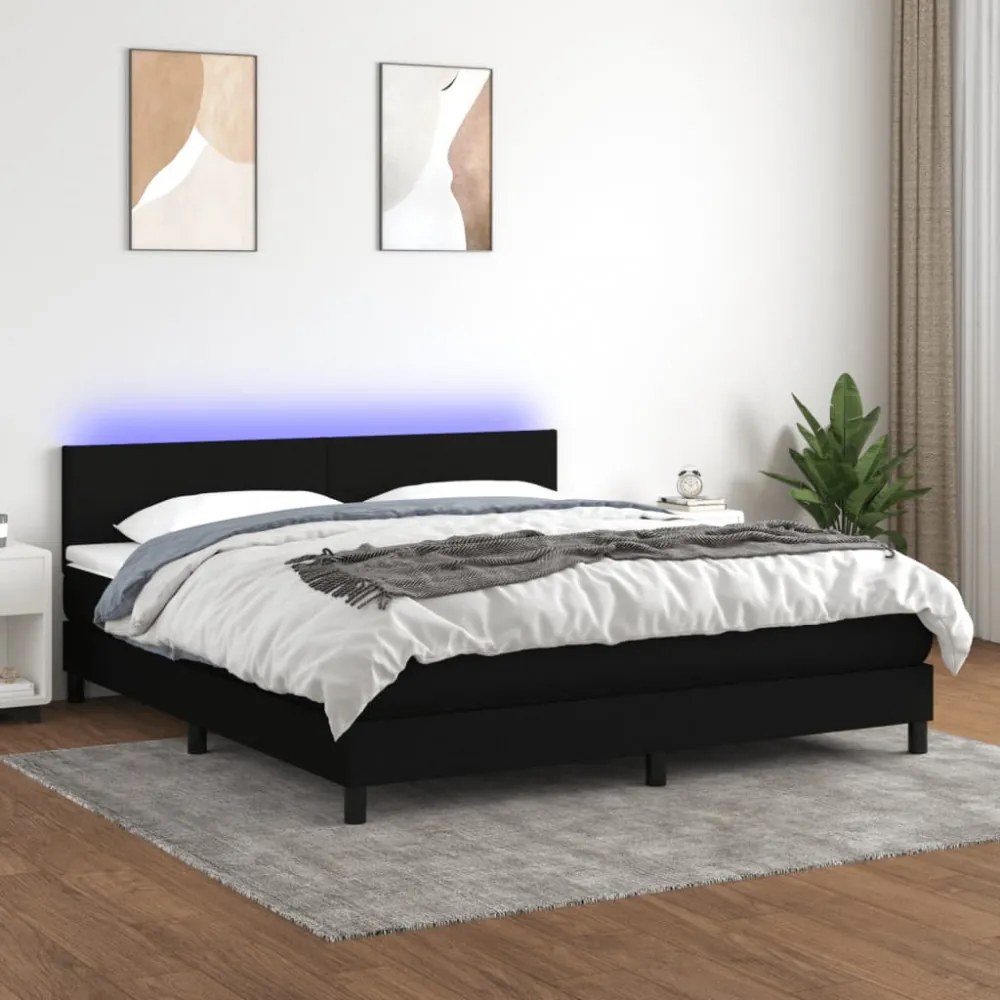 fekete szövet rugós és LED-es ágy matraccal 160x200 cm