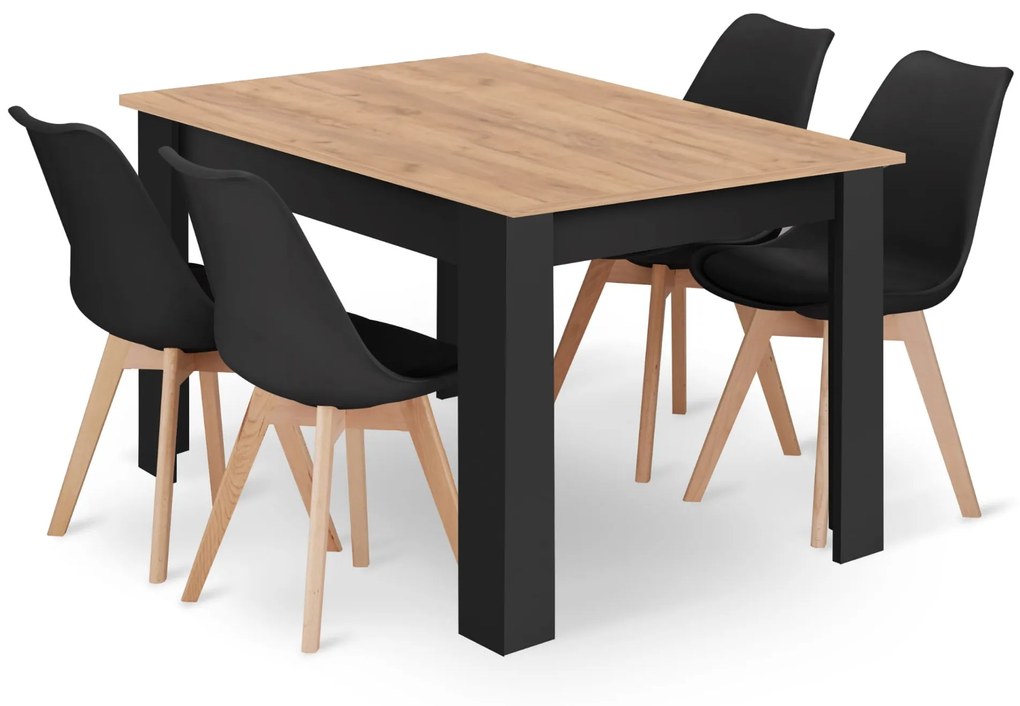 Fekete étkező szett 1 + 4, MADO CRAFT asztal 120x80 + BALI MARK szék fekete